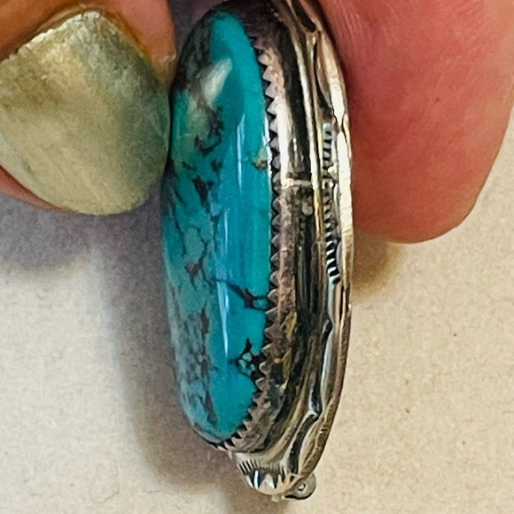 VTG Old Navajo Sterling Silver and Turquoise Stone  Pin BROOCH Signed HT - Picture 2 of 9